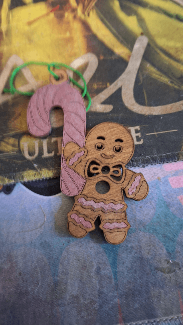 Décorations de Noël en Bois | Bonhomme Pain d&#039;Épices et Canne à Sucre | Ornements Sapin Artisanaux